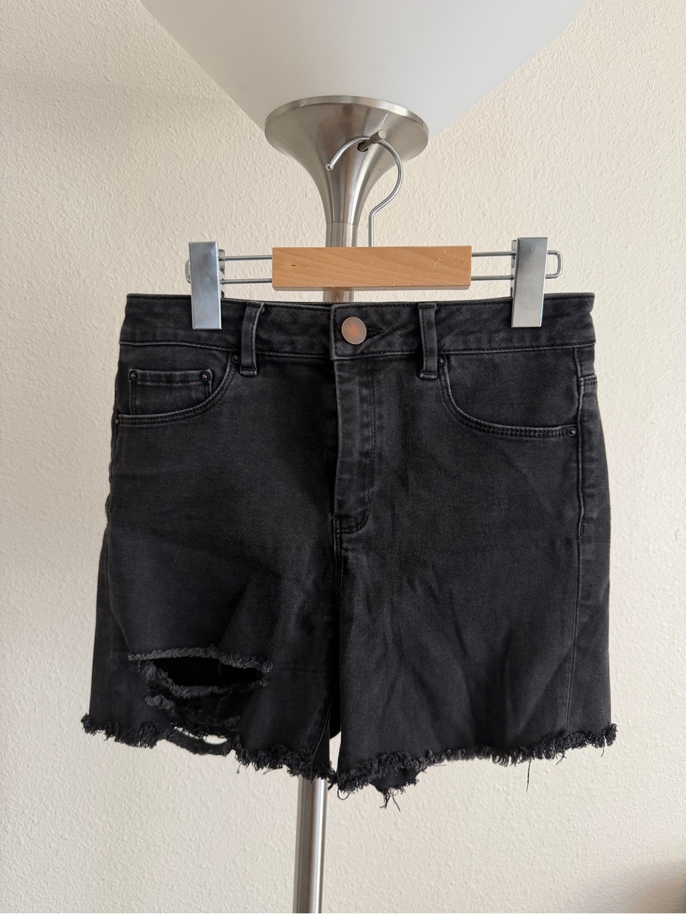 ASOS Black High-Rise Distressed Denim Shorts